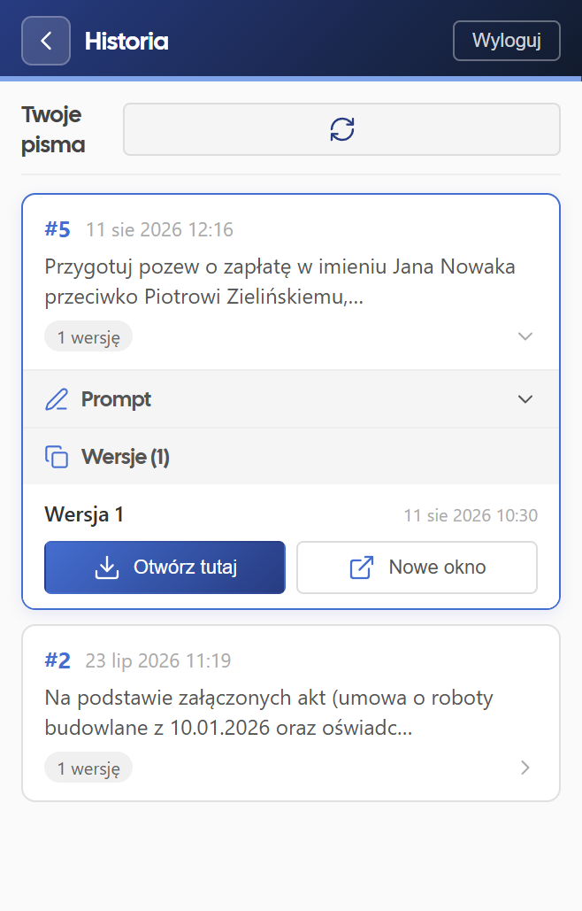 Historia - panel dodatku w Wordzie