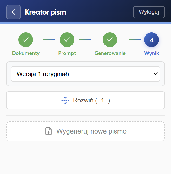 Kreator pism - widok 3