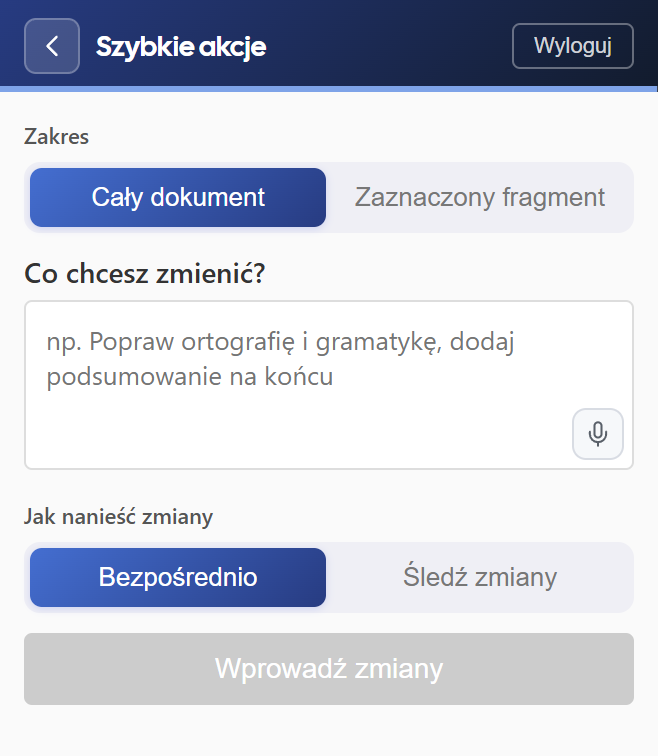 Szybkie akcje - panel dodatku w Wordzie